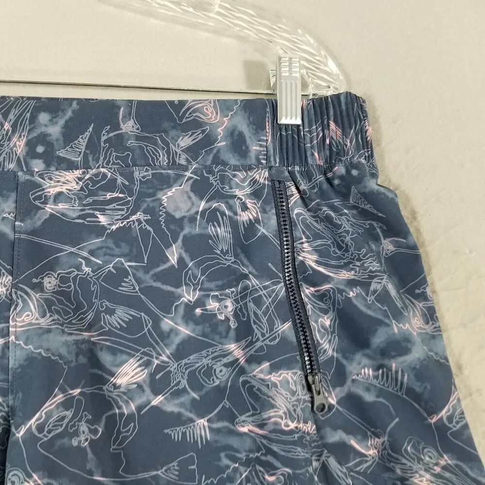 Columbia PFG Shorts Mens Large Blue Fish Print Performance Quick Dry Swim Trunks
